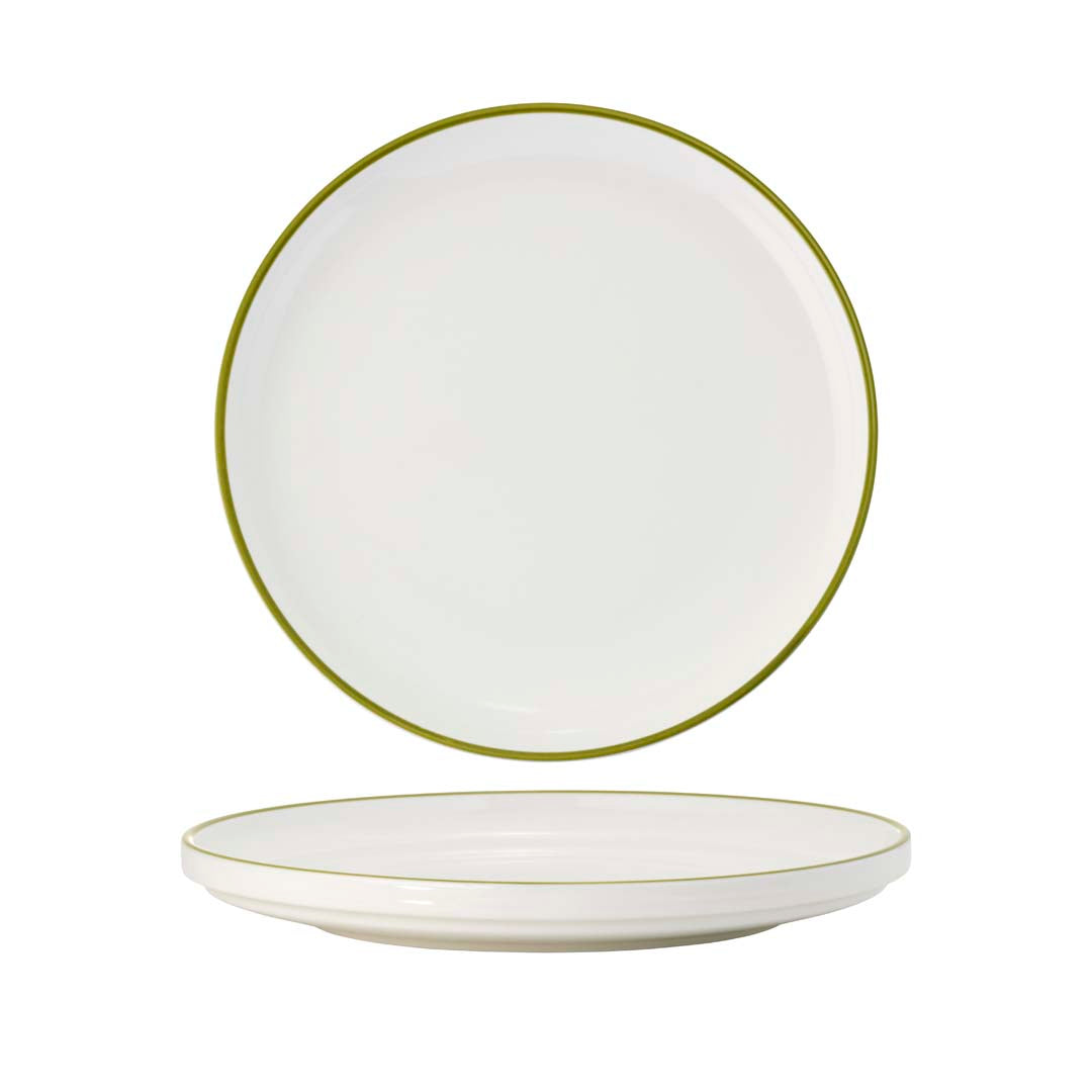 Tablekraft Core Round Plate Walled Lip Olive Green Rim 200x23mm