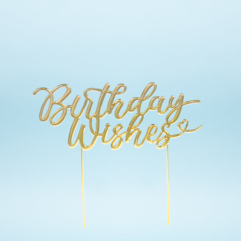 Cake & Candle Metal Cake Topper Birthday Wishes Gold
