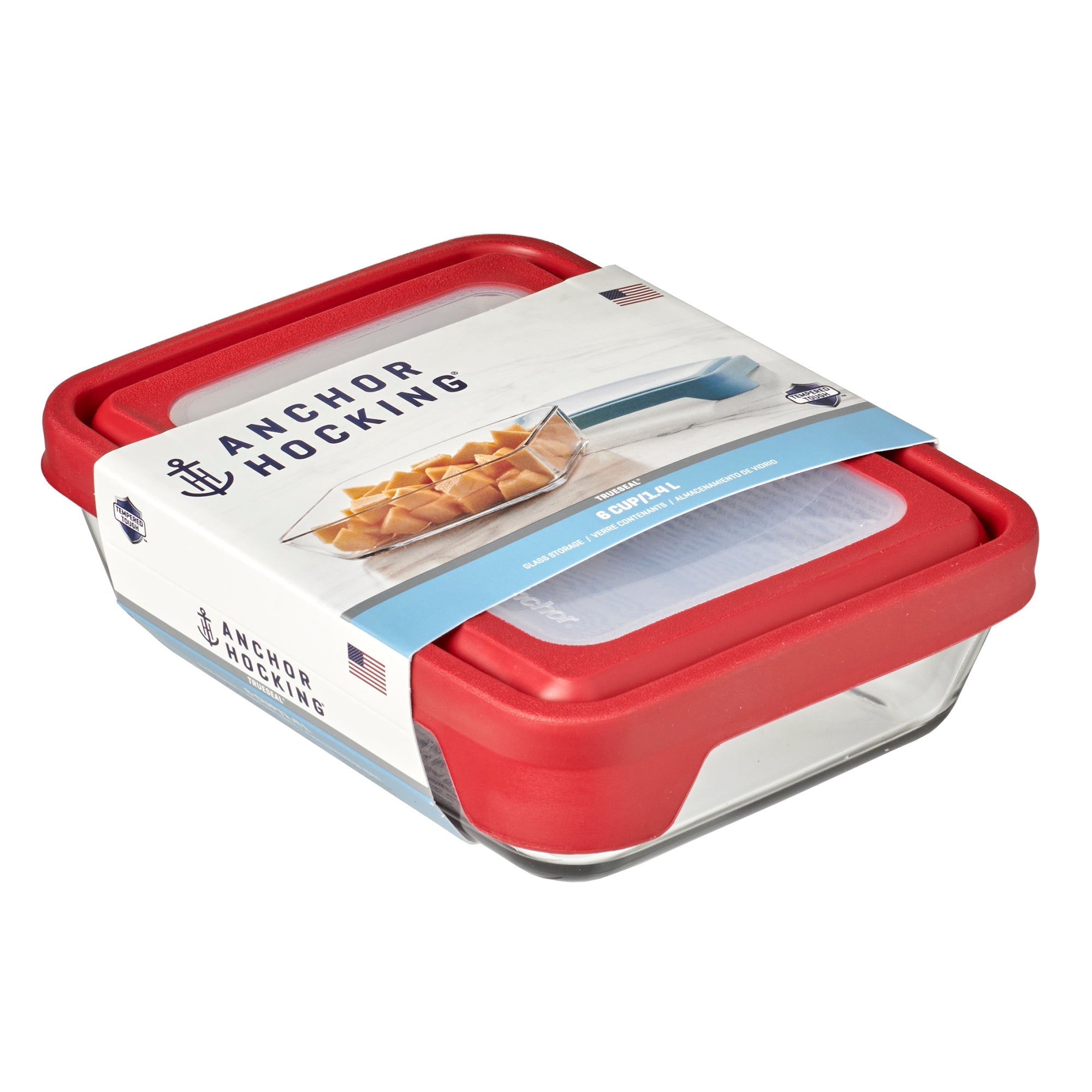 Anchor Hocking TrueSeal Glass Rectangle Container with Cherry Lid (1.4L)