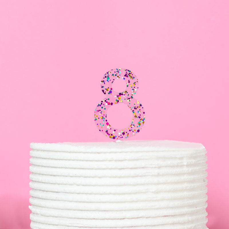 Cake & Candle Glitter Number 8 Cake Topper Rainbow