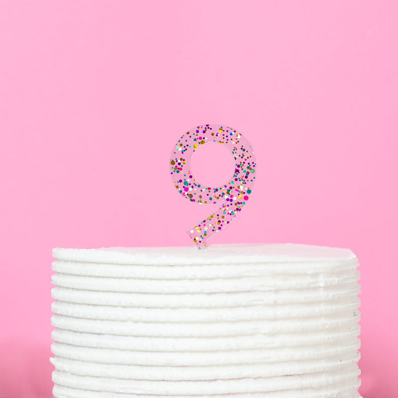 Cake & Candle Glitter Number 9 Cake Topper Rainbow