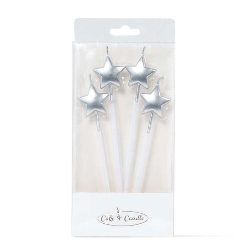 Cake & Candle Star Candle Picks Silver 4 Pack