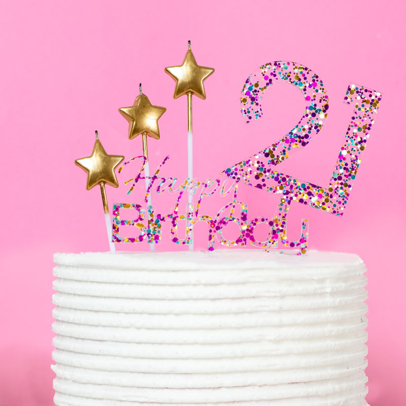Cake & Candle Glitter Number 21 Cake Topper Rainbow