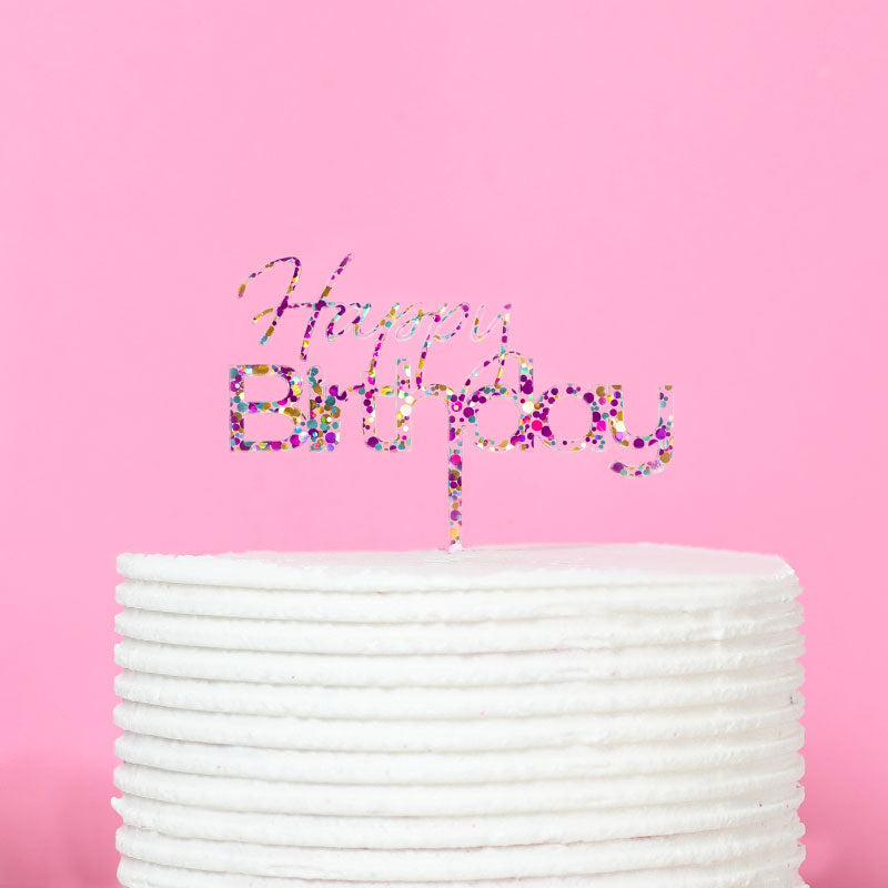 Cake & Candle Rainbow Glitter Happy Birthday 1 Cake Topper