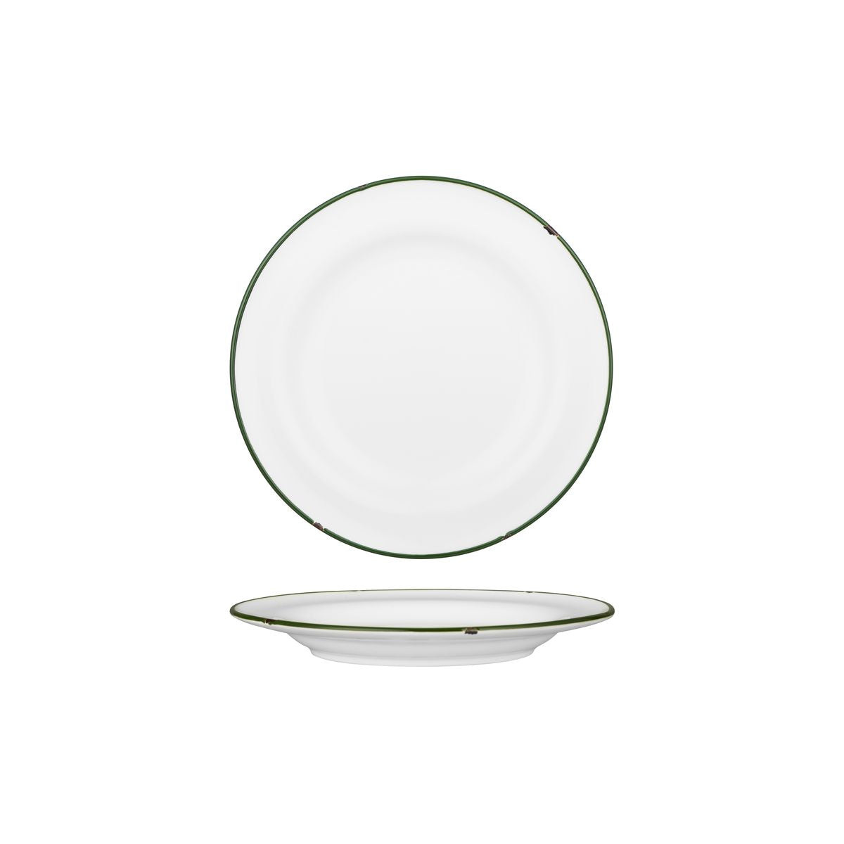 Luzerne TinTin White with Green Line - Round Plate - Wide Rim (210mm Ø)