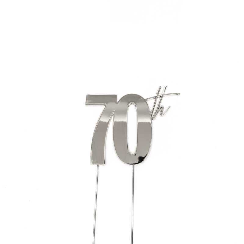 Cake & Candle Metal Cake Topper 70th Silver