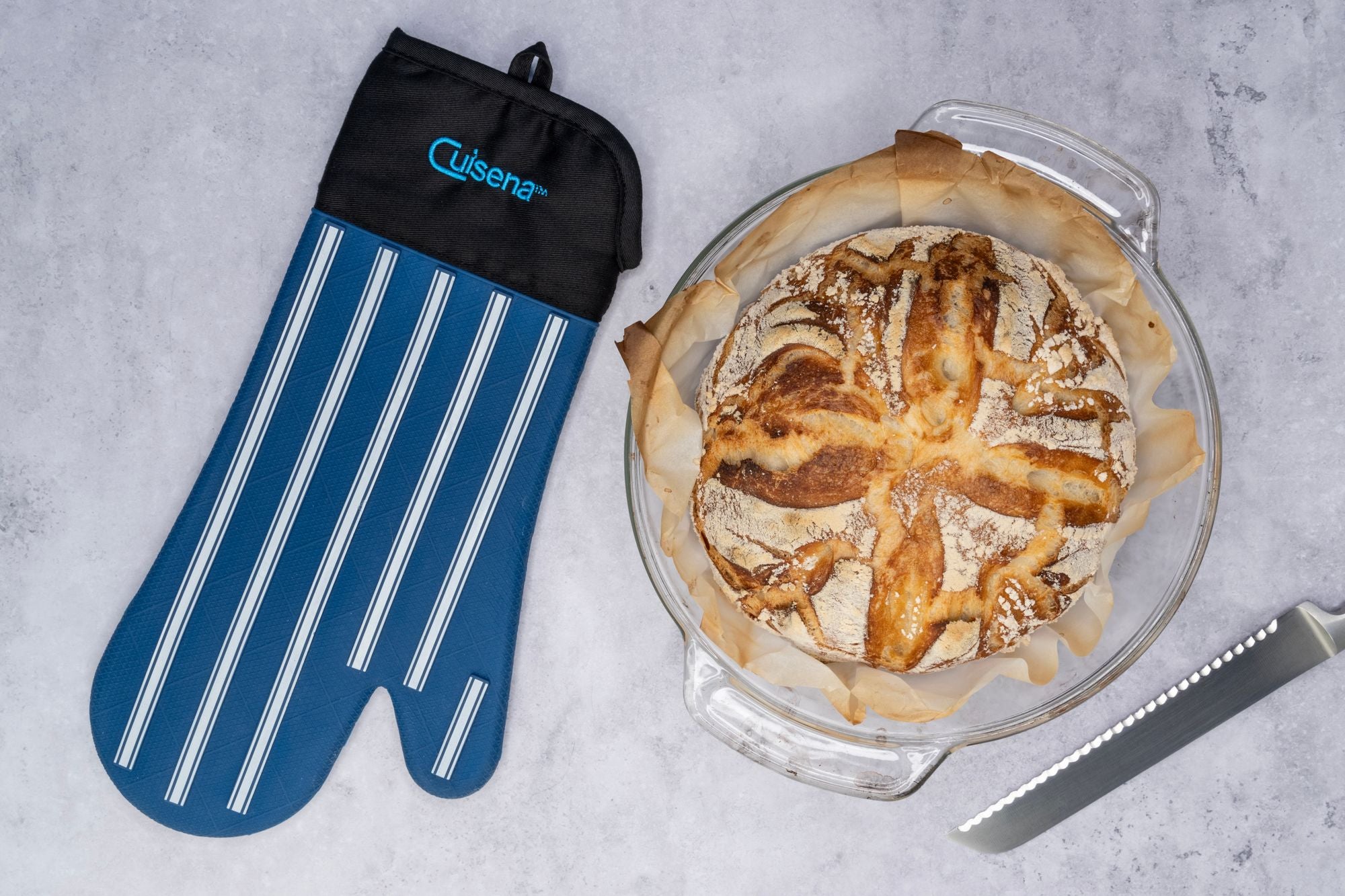 Cuisena Silicone & Fabric Oven Glove - Blue Stripe