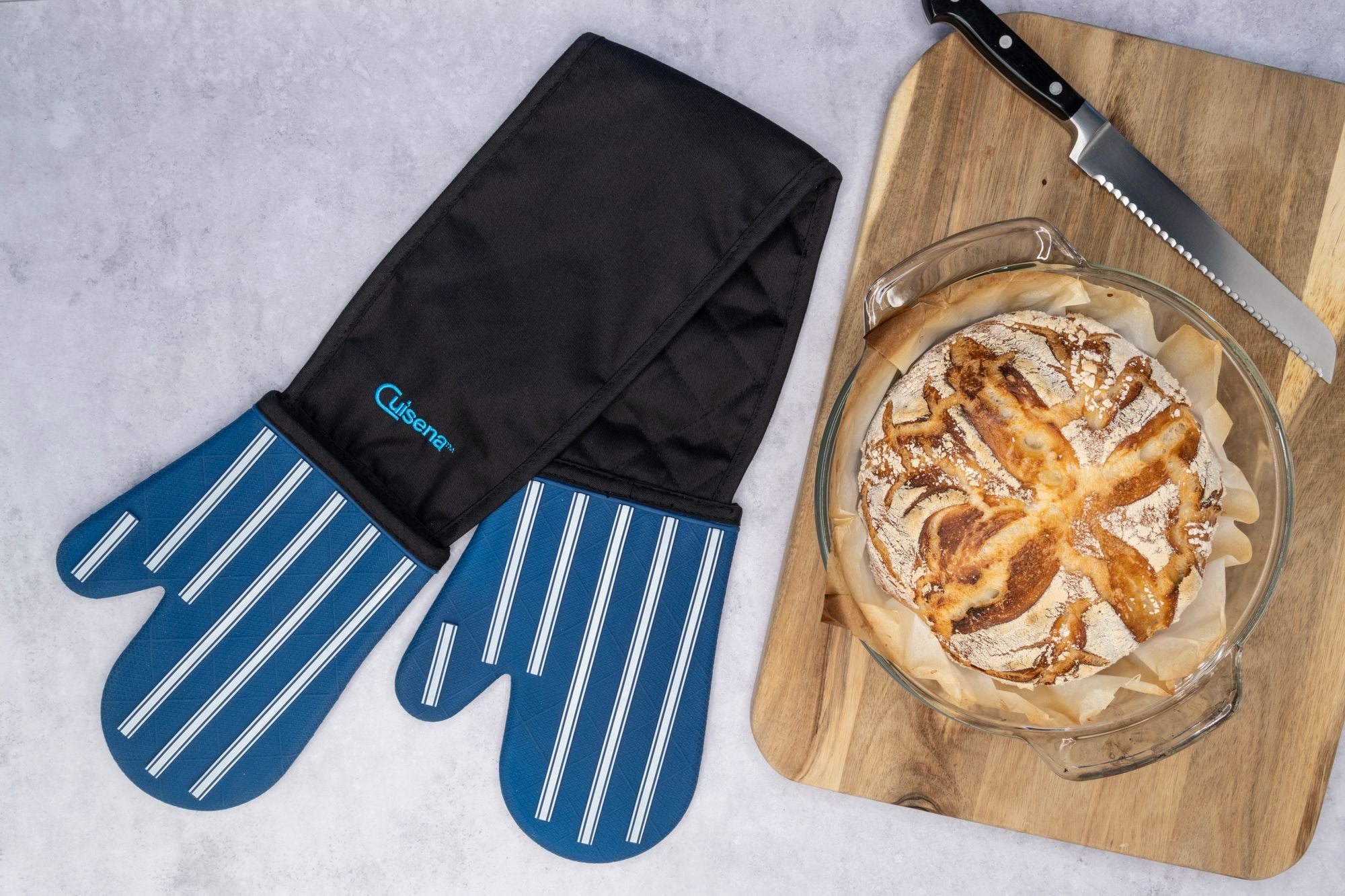 Cuisena Silicone & Fabric Double Glove - Blue Stripe