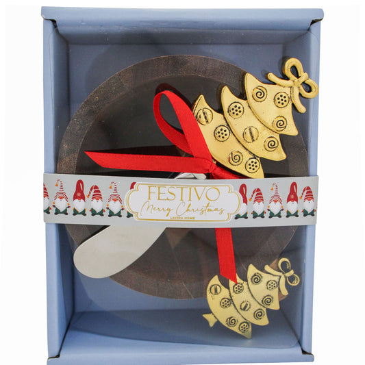 Lavida Home Christmas Acacia Wood Bowl & Spreader Set