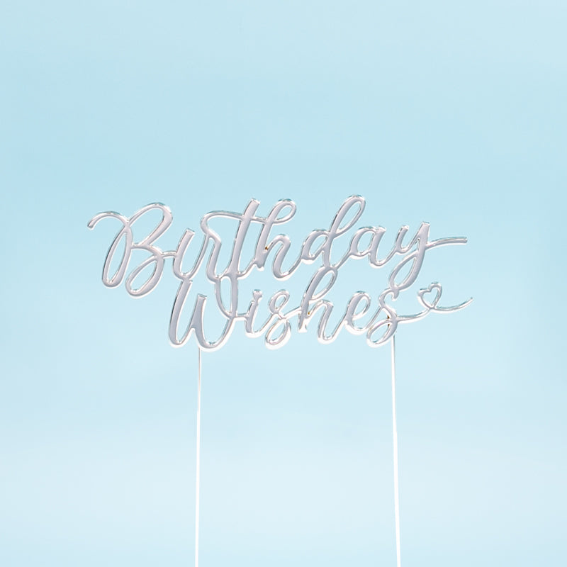Cake & Candle Metal Cake Topper Birthday Wishes Silver