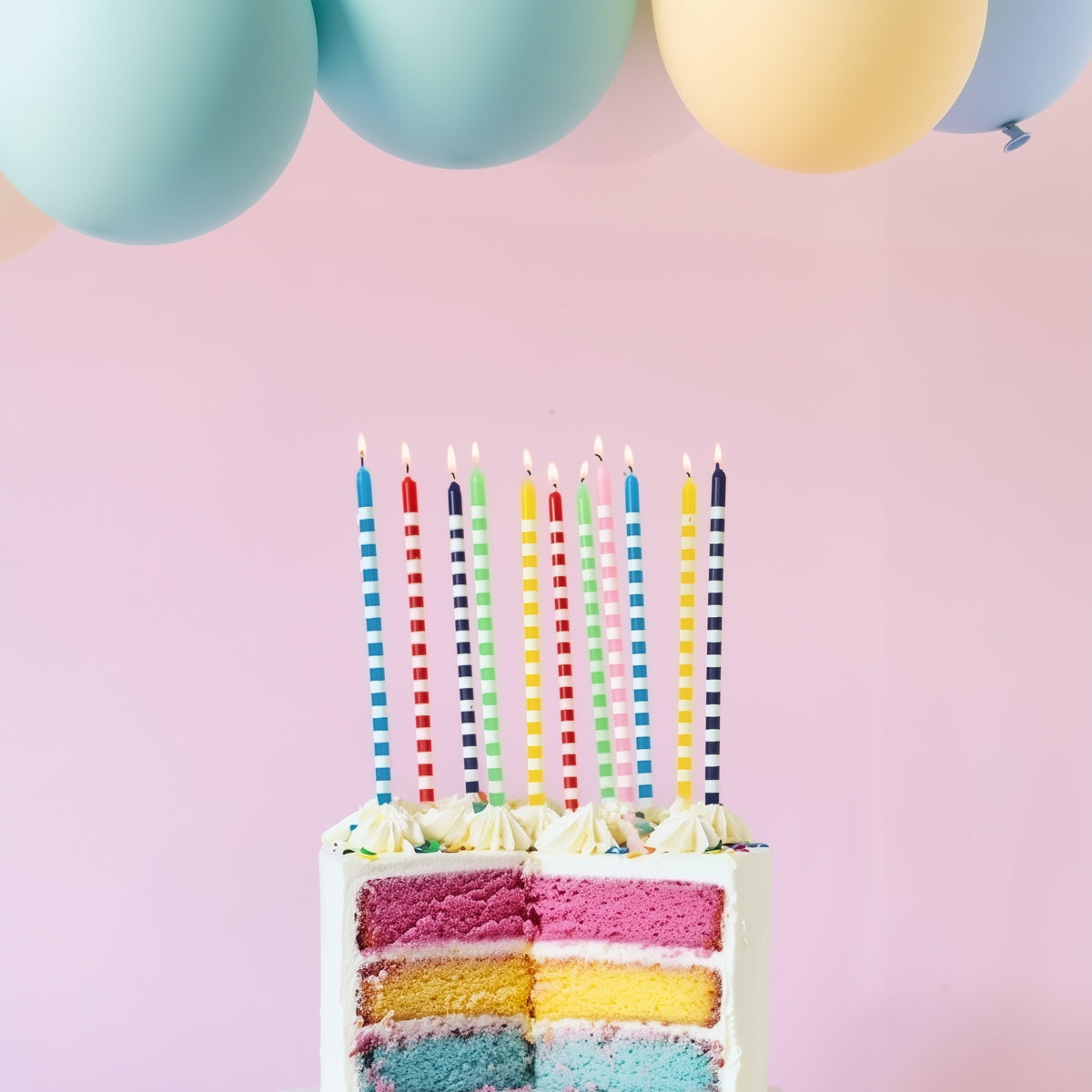 Cake & Candle Bright Striped Cake Candles 12 Pack