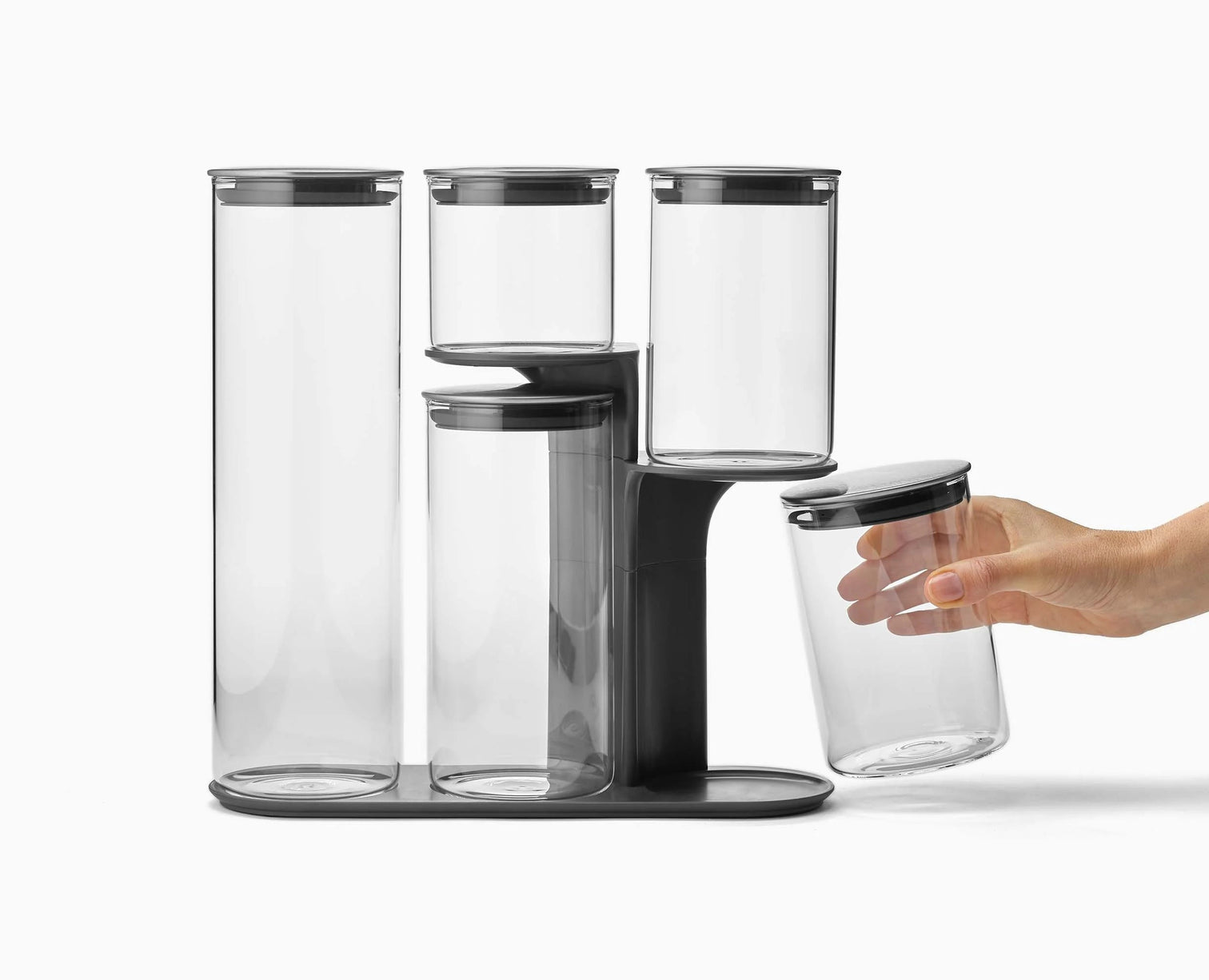Joseph Joseph Podium Steel 5-Piece Glass Storage Jar Set With Stand