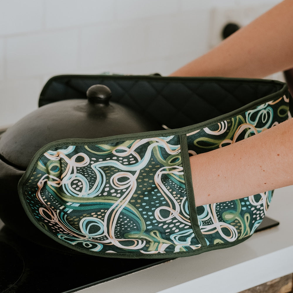 Annabel Trends Linen Double Oven Mitt Sherbet Ribbons
