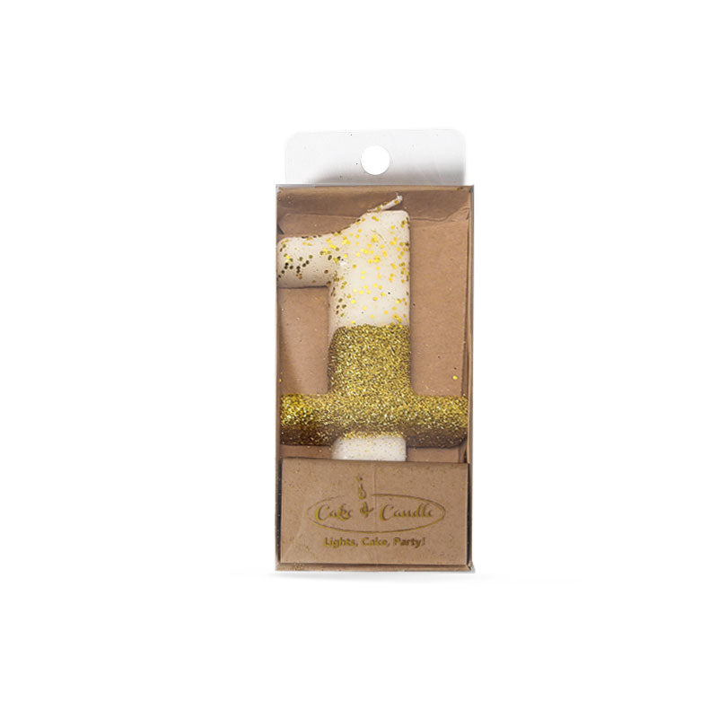Cake & Candle Glitter Dipped Candle Number 1 Gold 8cm