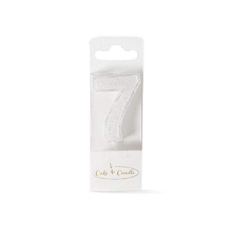Cake & Candle Mini Glitter Candle White Number 7