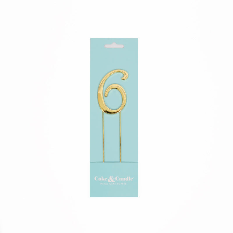 Cake & Candle Cake Topper Number 6 Gold 7cm