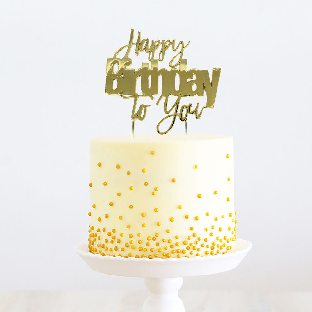 Cake & Candle Metal Cake Topper Happy Birthday to You Gold