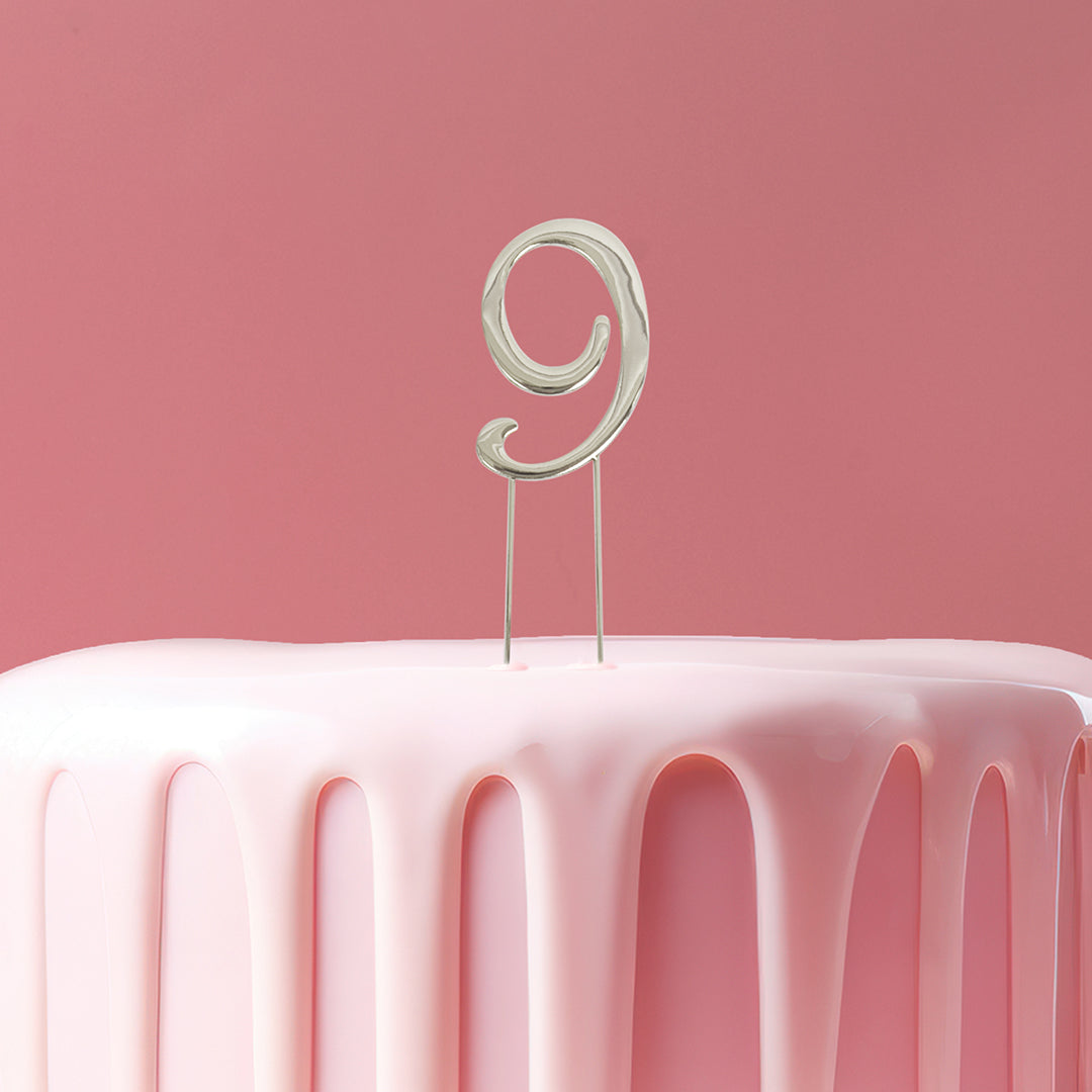 Cake & Candle Cake Topper Number 9 Silver 7cm