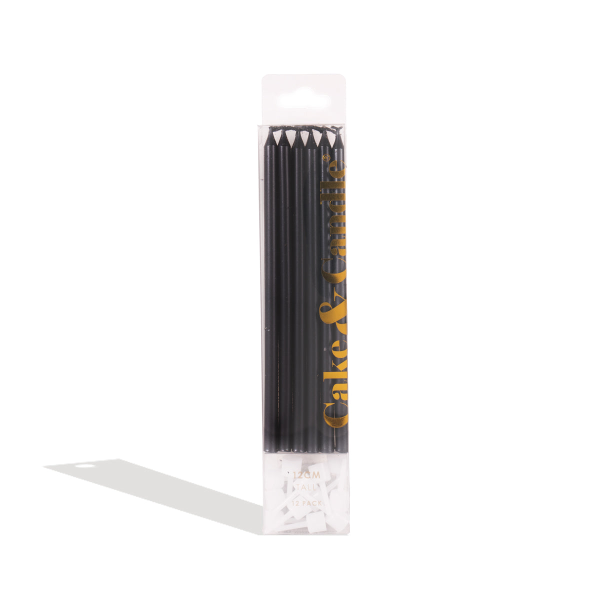 Cake & Candle Tall Cake Candles Black 12cm 12 Pack