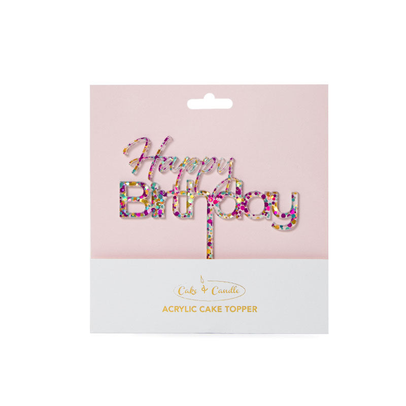 Cake & Candle Rainbow Glitter Happy Birthday 1 Cake Topper