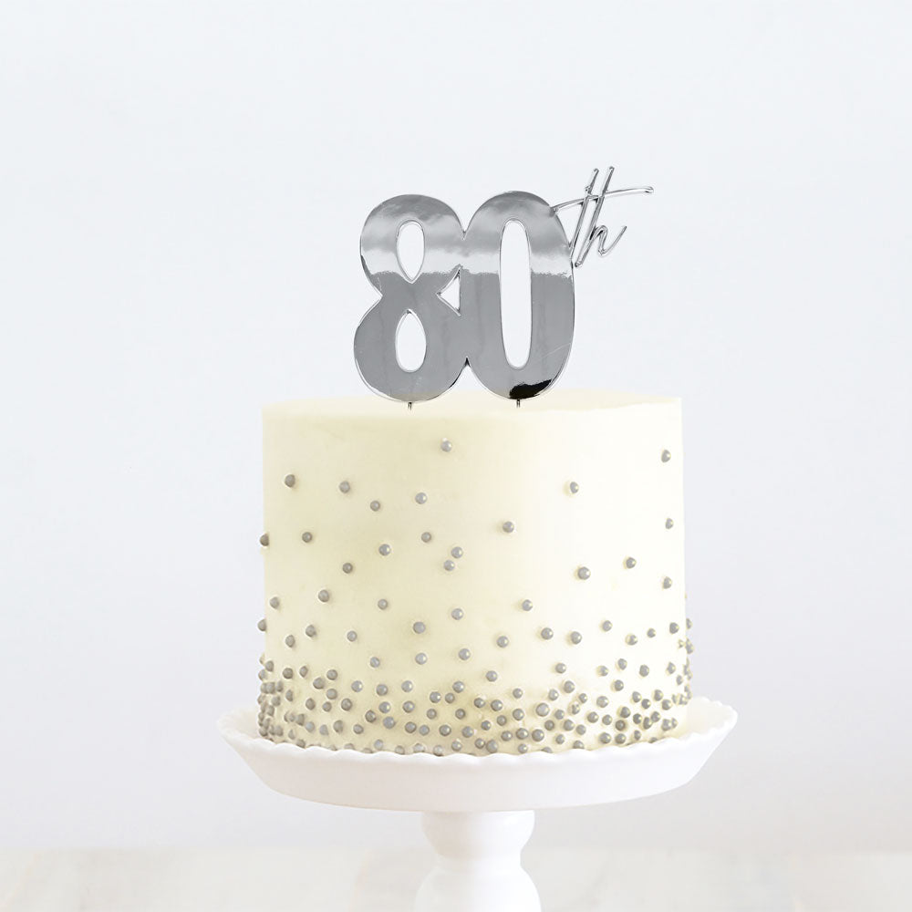 Cake & Candle Metal Cake Topper 80th Silver