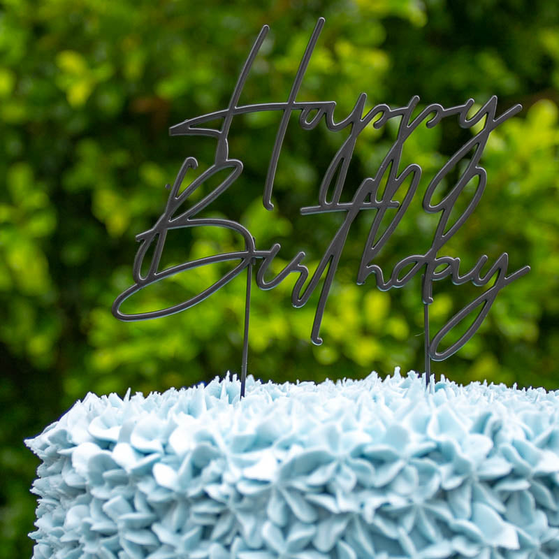 Cake & Candle Matte Black Metal Cake Topper Happy Birthday 4