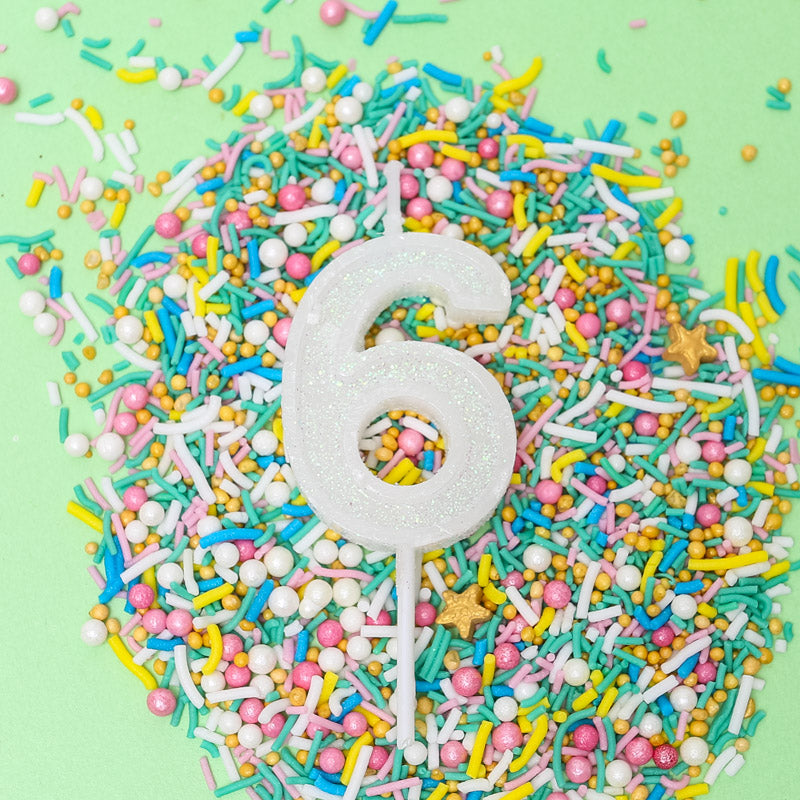 Cake & Candle Mini Glitter Candle White Number 6