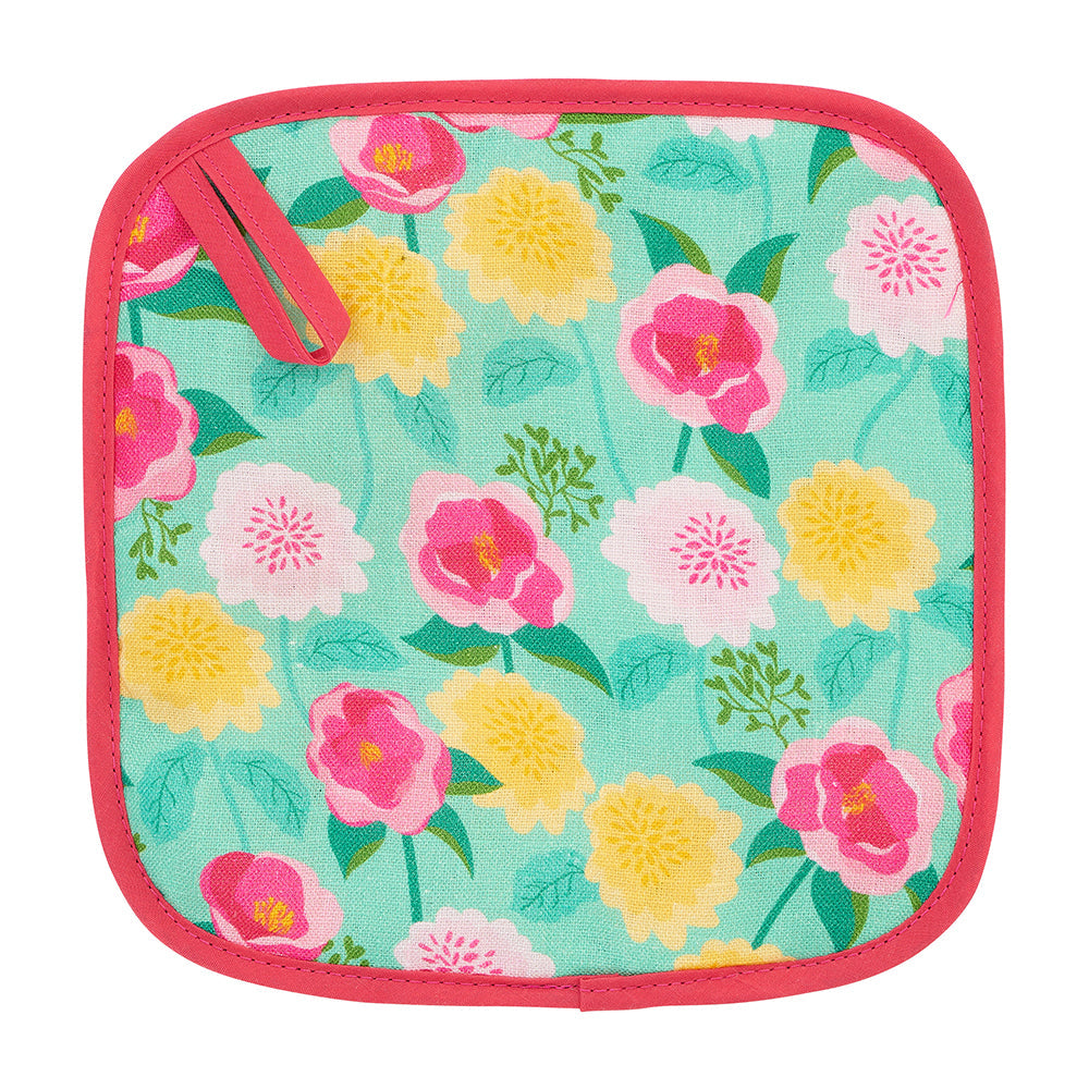 Annabel Trends Linen Pot Holder Camellias Mint