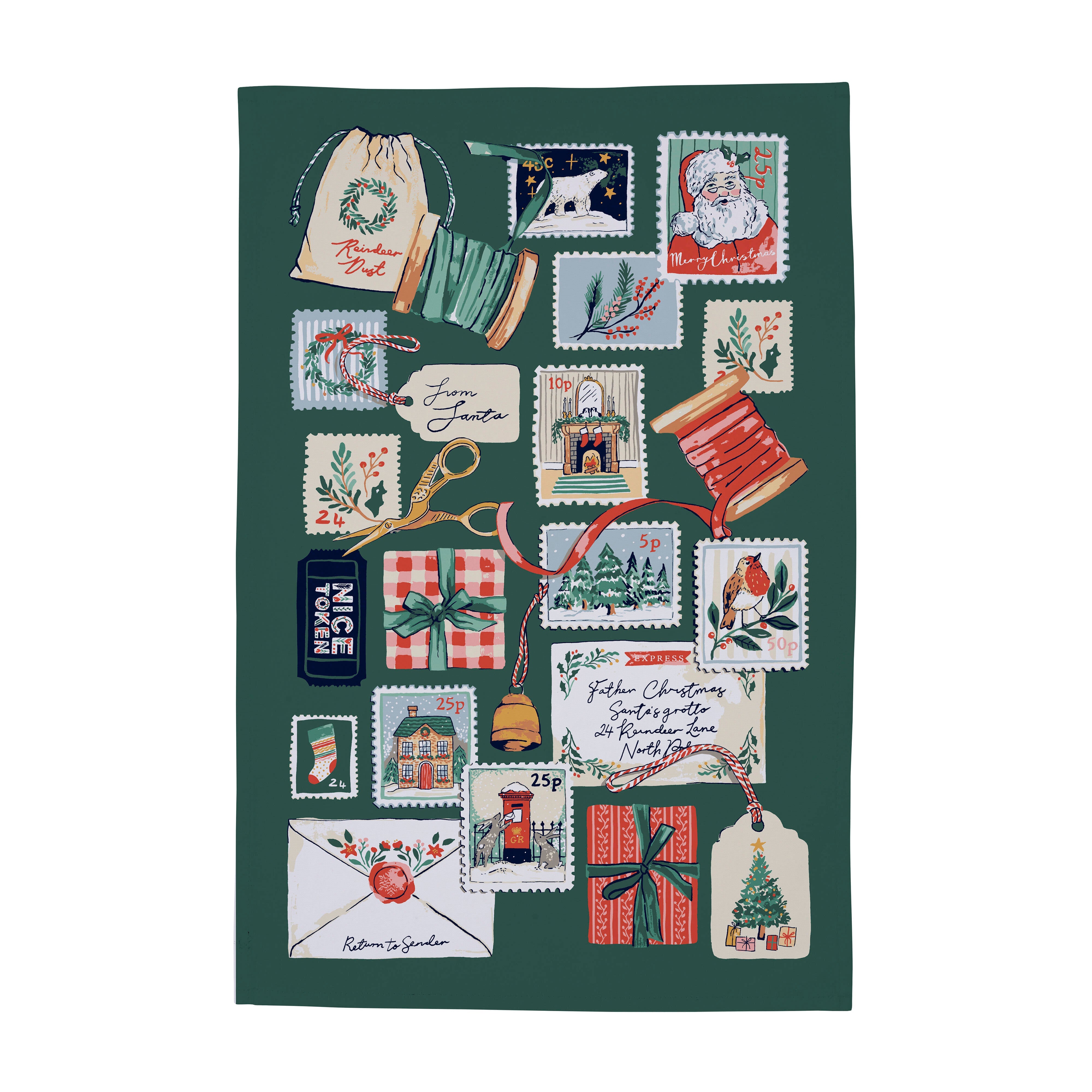Ulster Weavers Letters to Santa Tea Towel Green