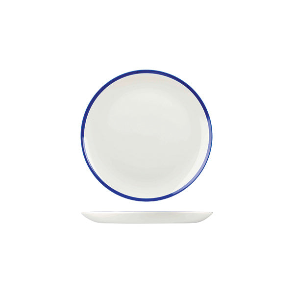 Churchill Retro Blue Round Coupe Plate (165mm - White with Blue Rim)