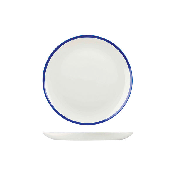 Churchill Retro Blue Round Coupe Plate (217mm - White with Blue Rim)