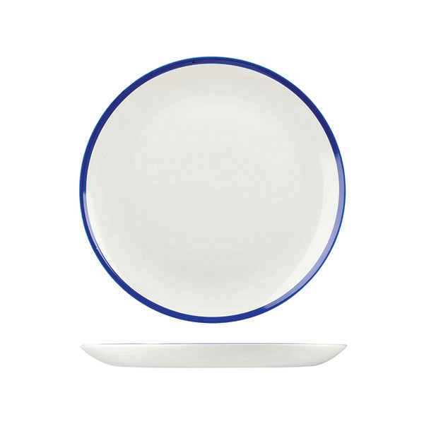 Churchill Retro Blue Round Coupe Plate (260mm - White with Blue Rim)