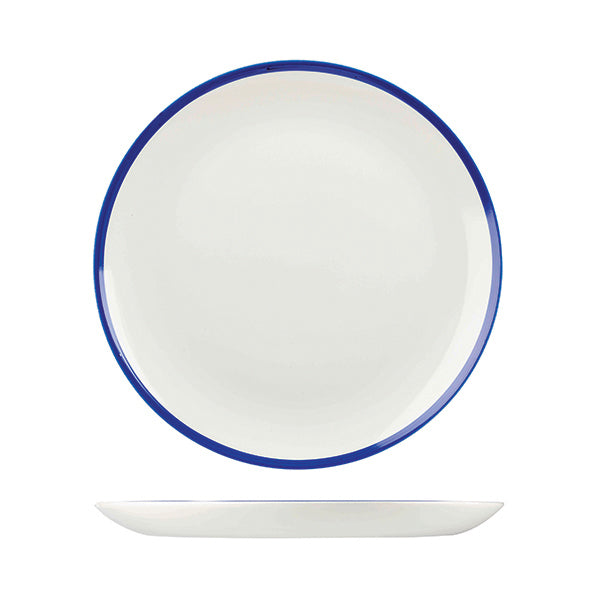 Churchill Retro Blue Round Coupe Plate (288mm - White with Blue Rim)