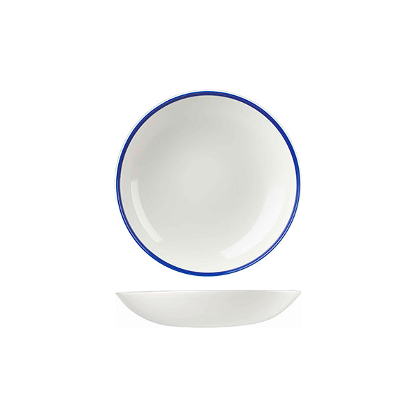Churchill Retro Blue Round Coupe Bowl (182mm Ø 426ml - White with Blue Rim)