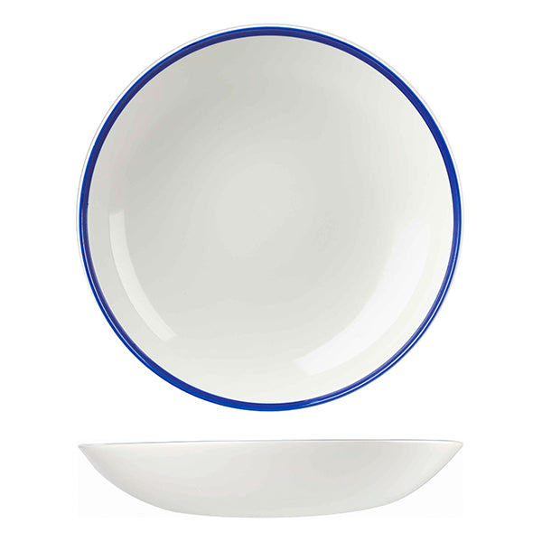 Churchill Retro Blue Round Coupe Bowl (310mm Ø 2400ml - White with Blue Rim)