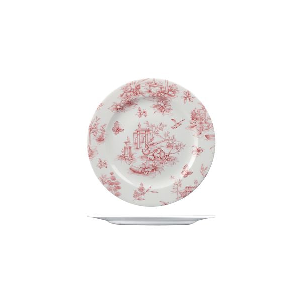 Churchill Toile Cranberry Round Plate - Wide Rim (215mm Ø)