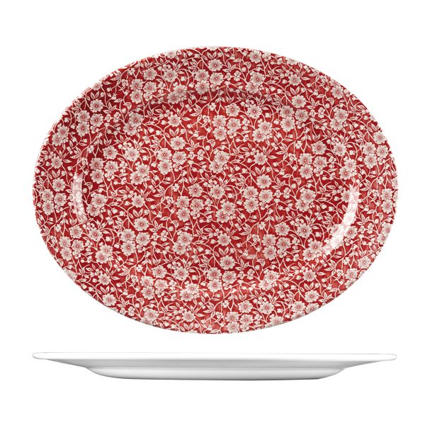Churchill Victorian Calico Cranberry Oval Plate - Wide Rim (365x293mm)