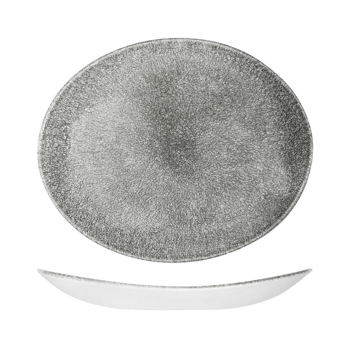Churchill Raku Quartz Black Oval Coupe Plate (317x255mm)