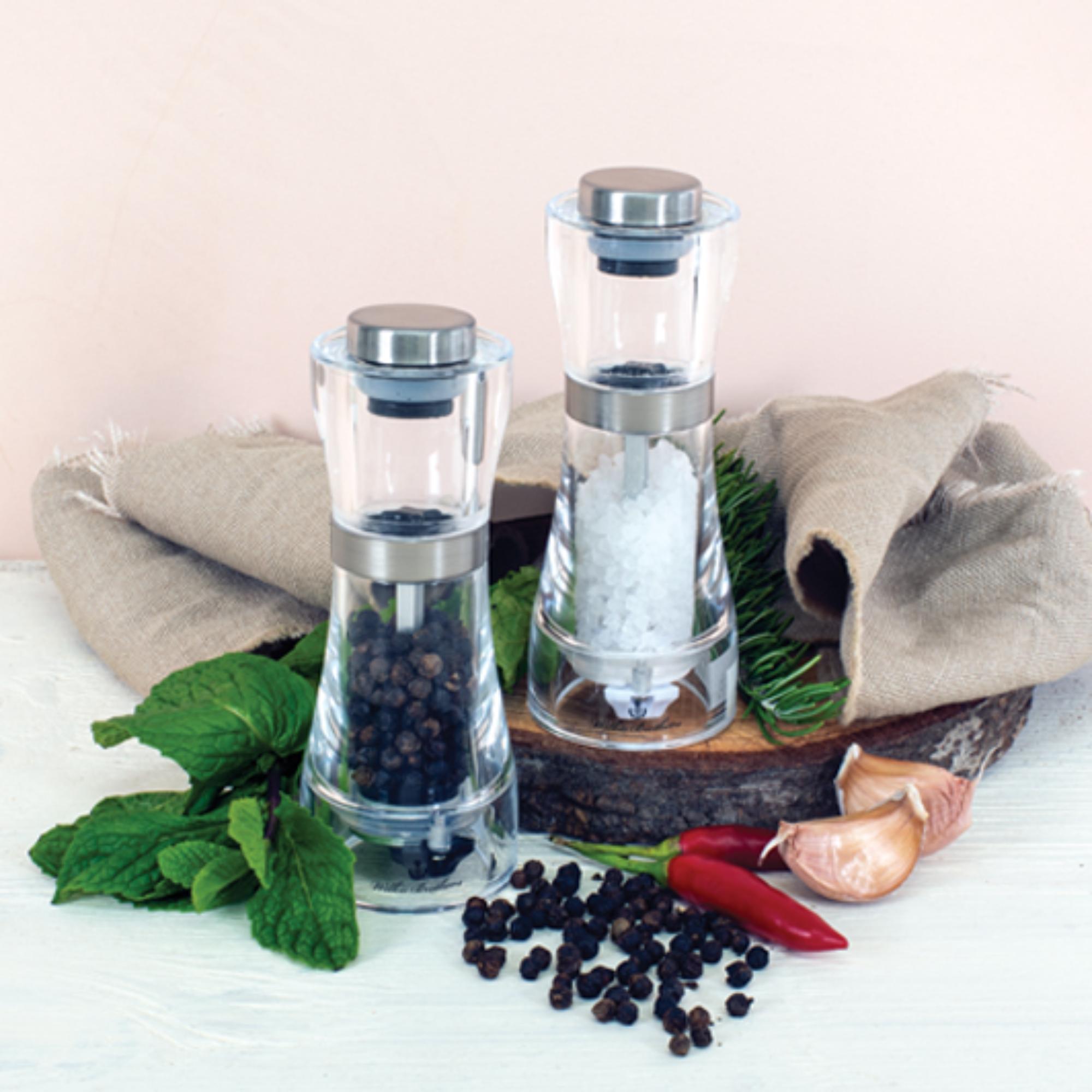 Wilkie Brothers Salt & Pepper Mill Set Acrylic and Stainless Steel - 13cm