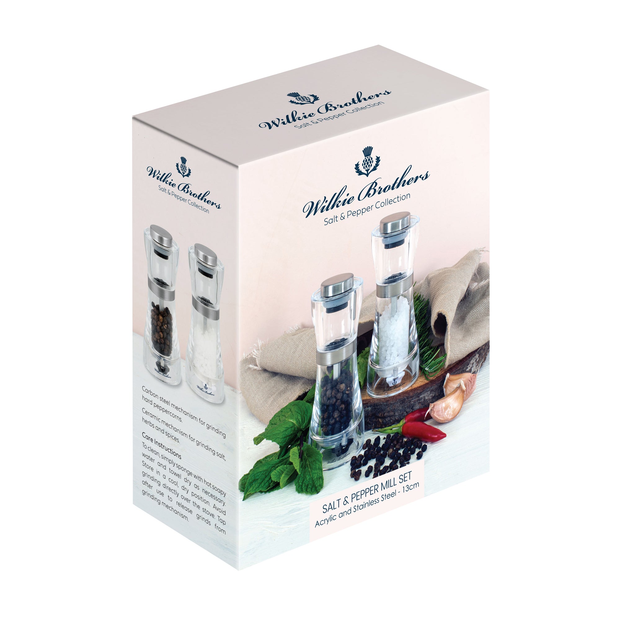 Wilkie Brothers Salt & Pepper Mill Set Acrylic and Stainless Steel - 13cm