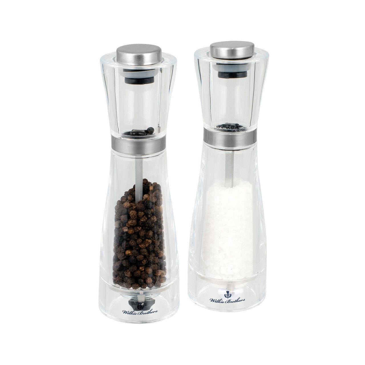 Wilkie Brothers Salt & Pepper Mill Set Acrylic and Stainless Steel - 17.5cm