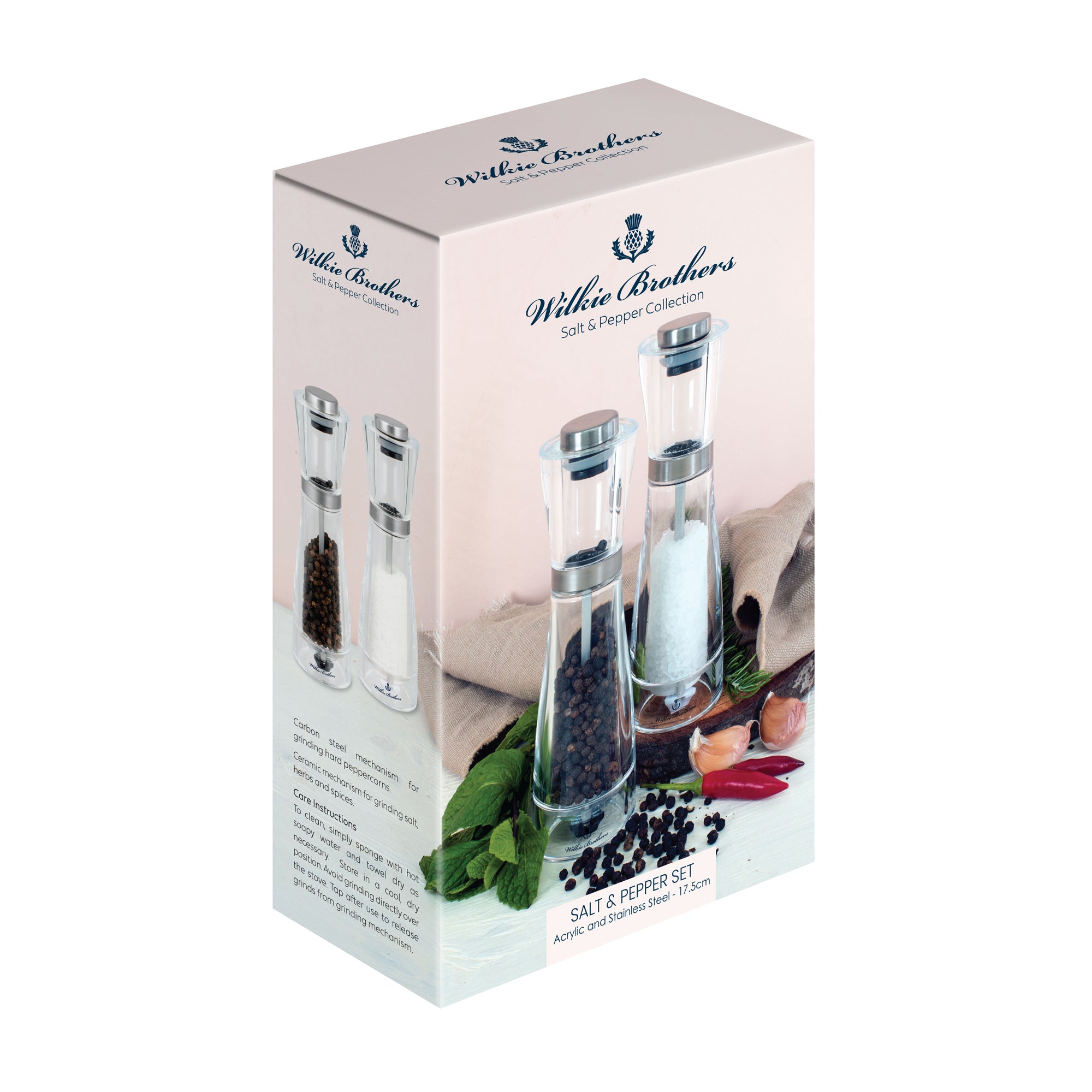 Wilkie Brothers Salt & Pepper Mill Set Acrylic and Stainless Steel - 17.5cm