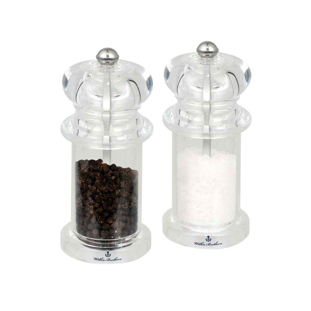 Wilkie Brothers Salt & Pepper Mill Set Acrylic and Stainless Steel - 14cm