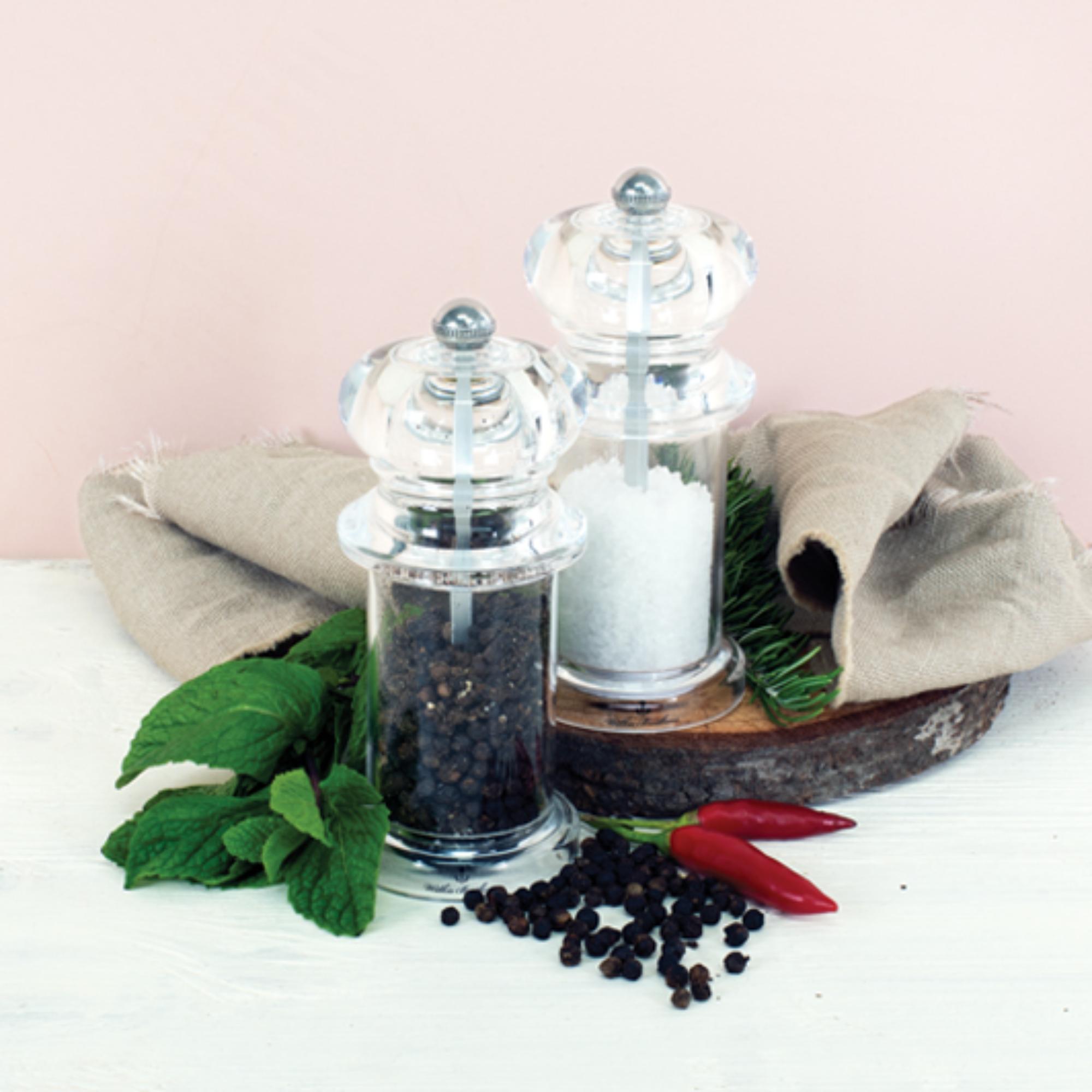 Wilkie Brothers Salt & Pepper Mill Set Acrylic and Stainless Steel - 14cm