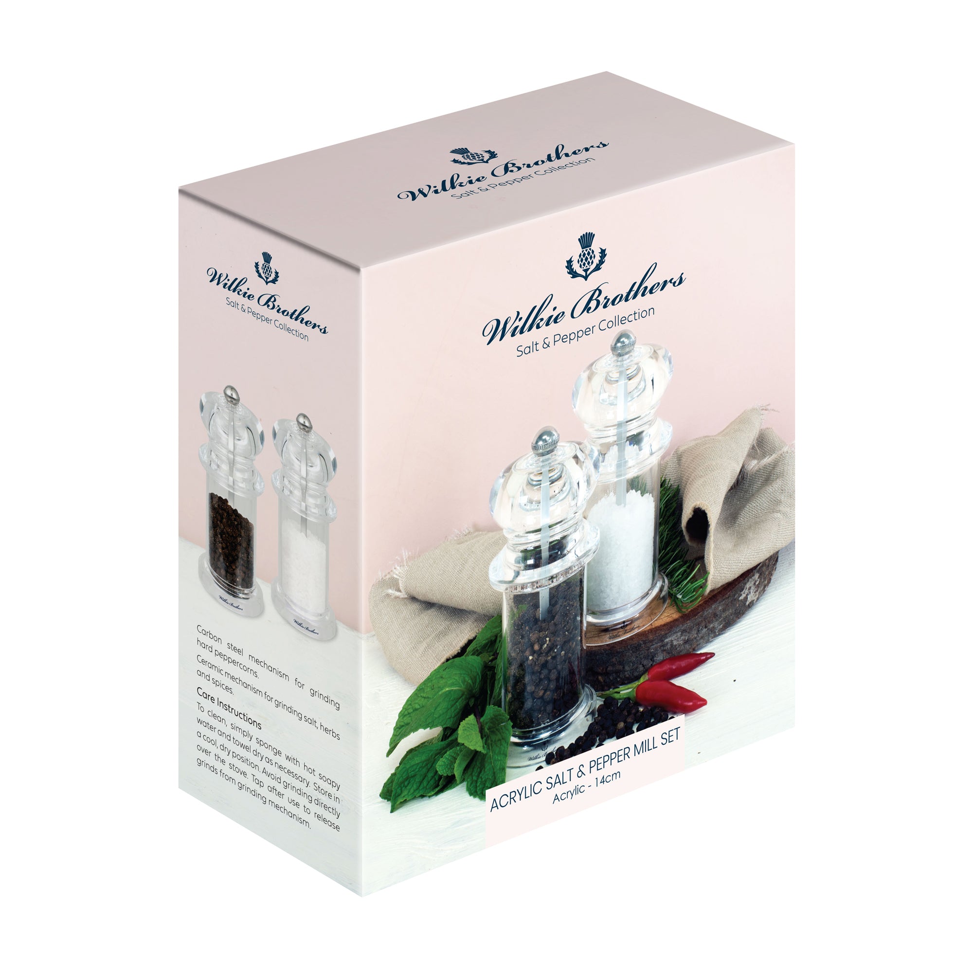 Wilkie Brothers Salt & Pepper Mill Set Acrylic and Stainless Steel - 14cm