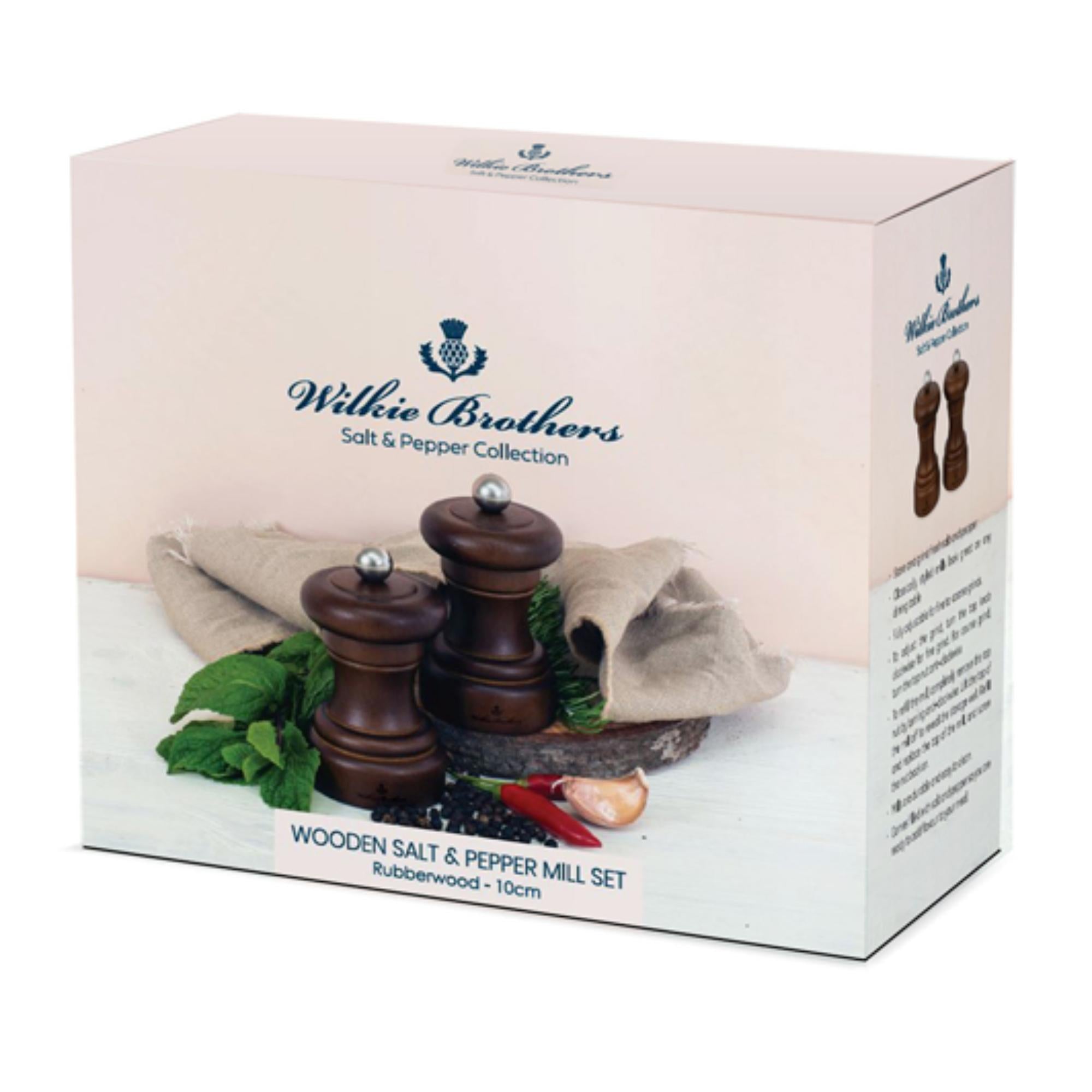 Wilkie Brothers Salt & Pepper Mill Set Rubberwood - 10cm