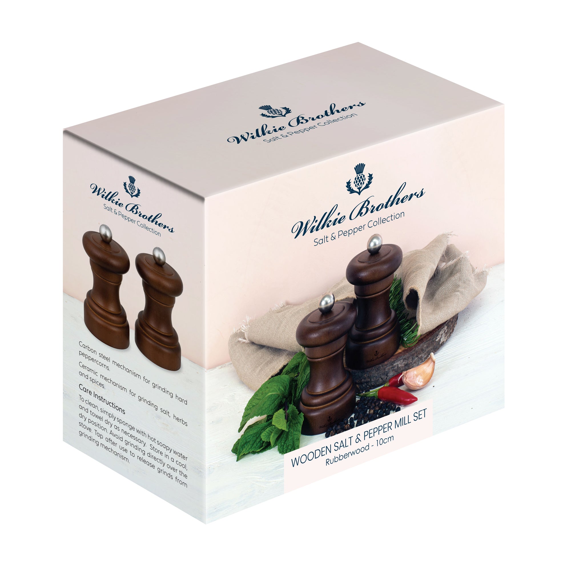 Wilkie Brothers Salt & Pepper Mill Set Rubberwood - 10cm