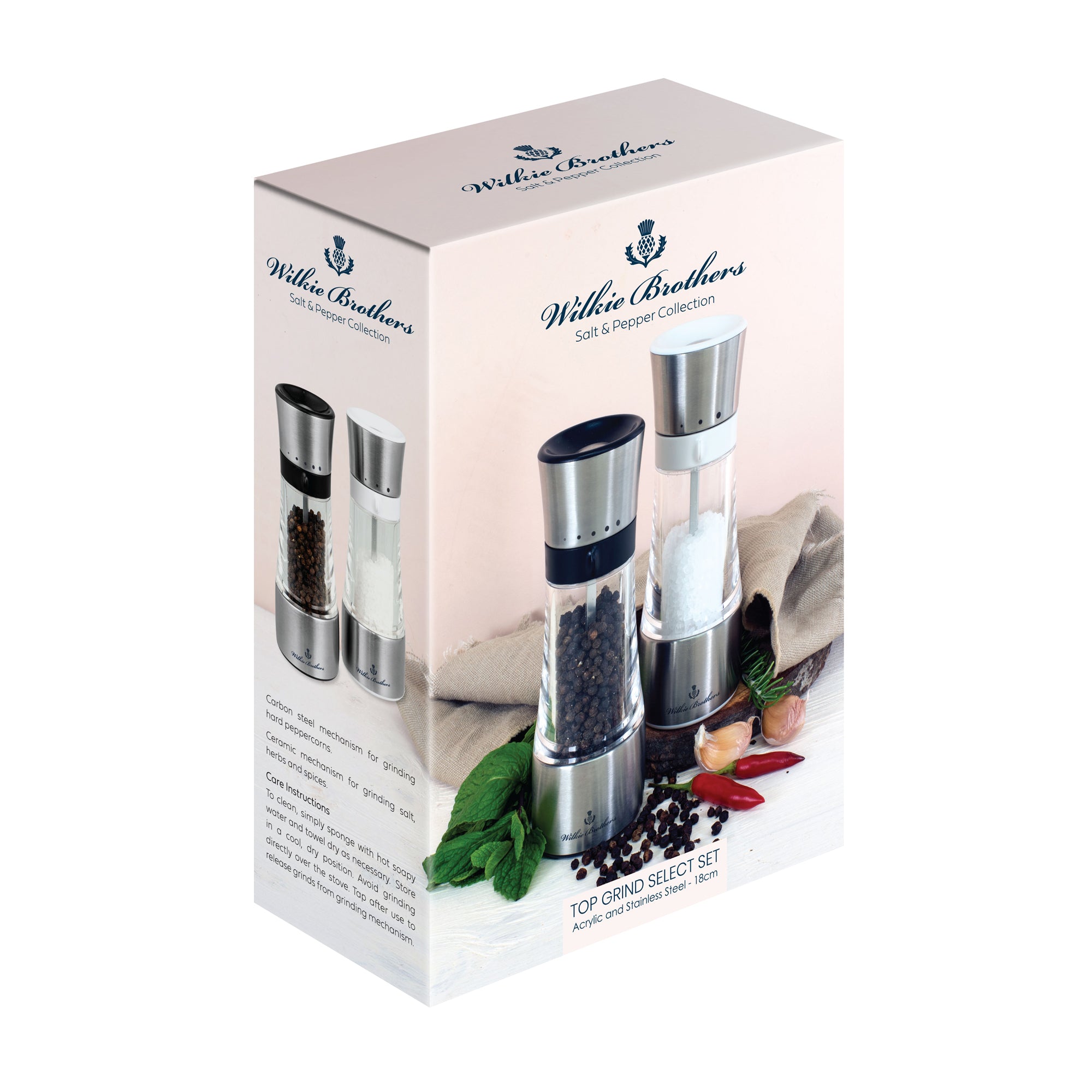 Wilkie Brothers Salt & Pepper Mill Set Stainless Steel - 18cm