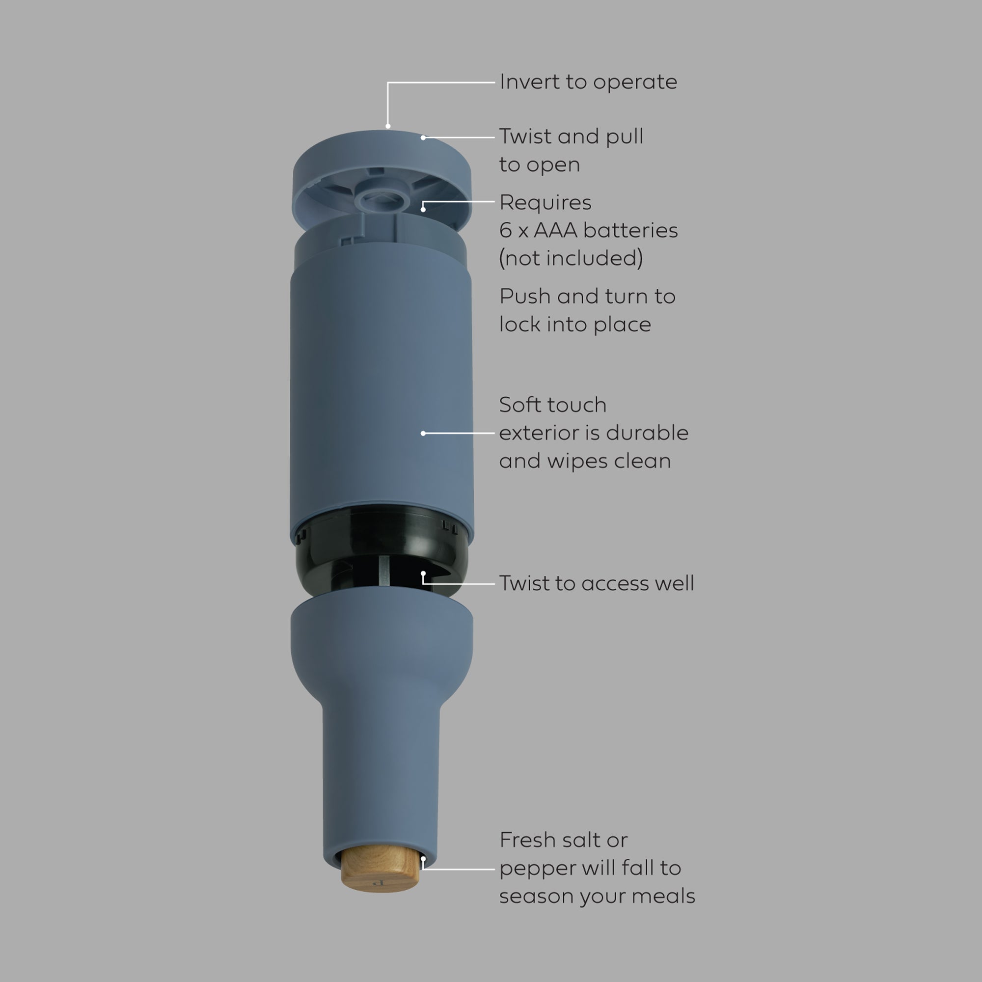 Wilkie Brothers Electric Gravity Salt and Pepper Mill Set Slate Blue