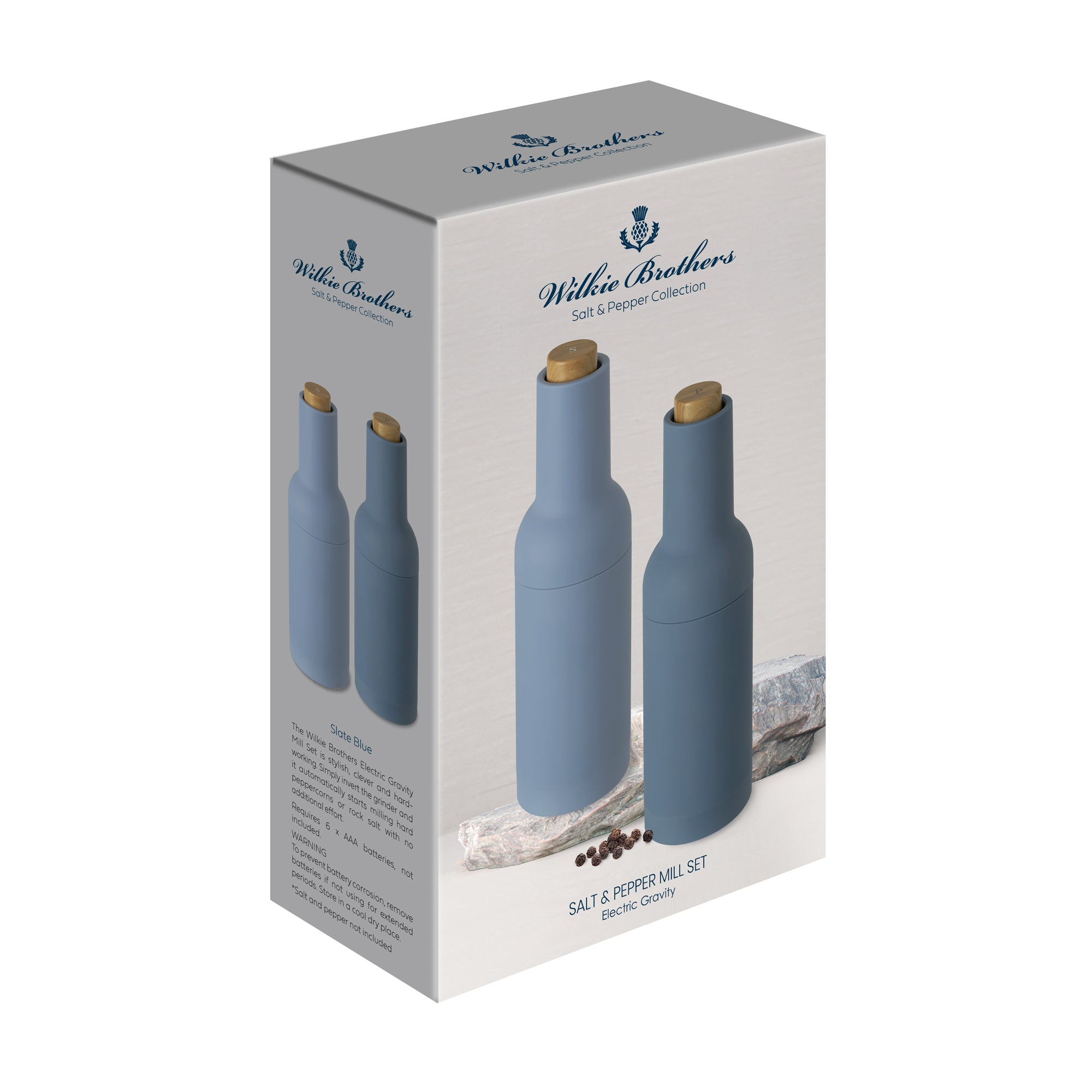 Wilkie Brothers Electric Gravity Salt and Pepper Mill Set Slate Blue